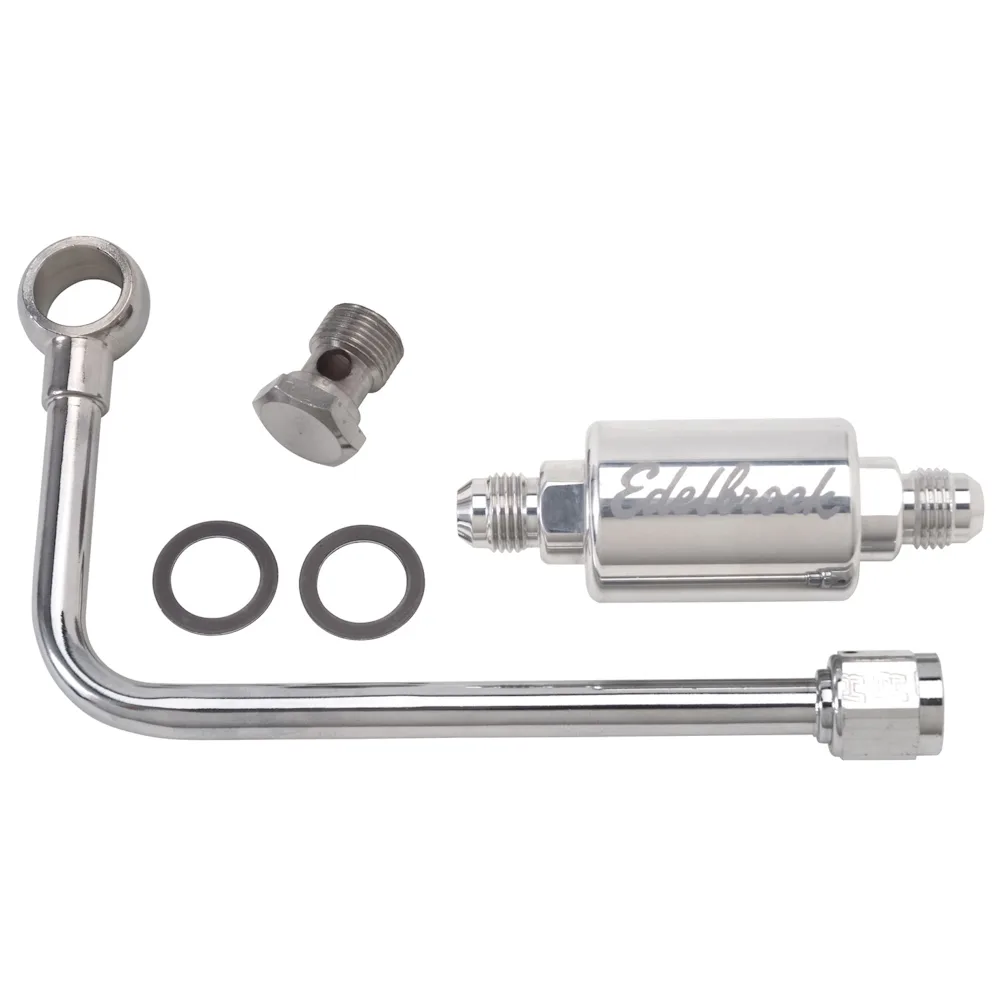 Edelbrock 8131 Chrome Steel Fuel Line Kit With Polished Aluminum Fuel Filter