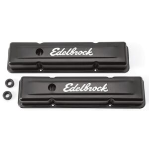 Edelbrock 4443 Signature Series Black Valve Covers - SB Chevy 1959-86
