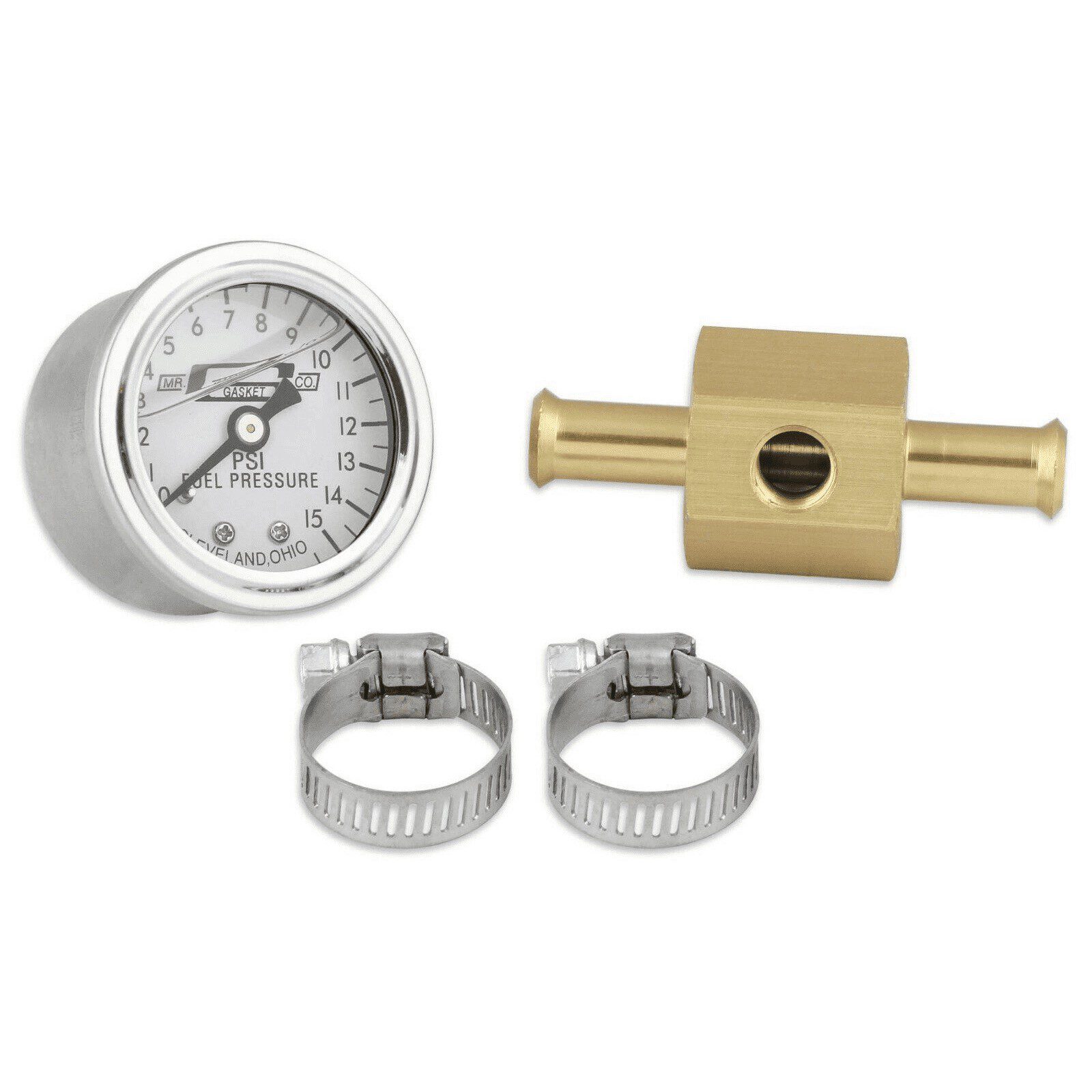 Mr Gasket 1564 Liquid Filled Fuel Pressure Gauge With In-Line Adapter 0-15 PSI