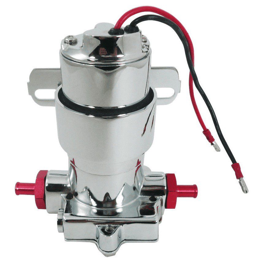 Chrome High Performance Electric Fuel Pump - 100 GPH With 7 psi - Red Fittings