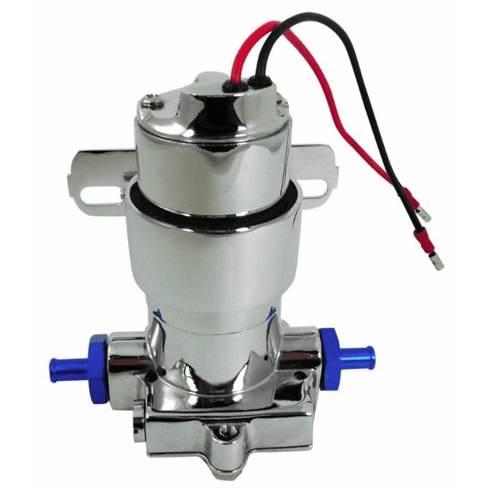 Chrome High Performance Electric Fuel Pump - 120 GPH With 14 psi - Blue Fittings