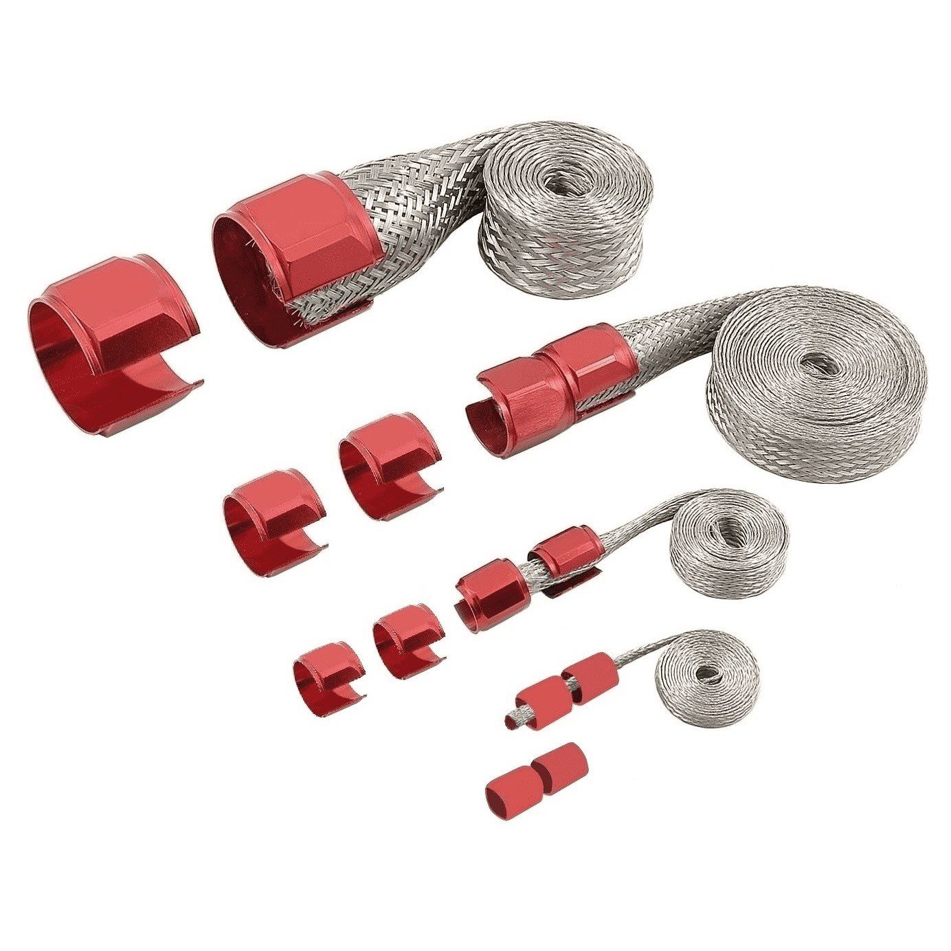 Anodised Red Braided Steel Hose Sleeving Kit - Vacuum Fuel Heater Radiator