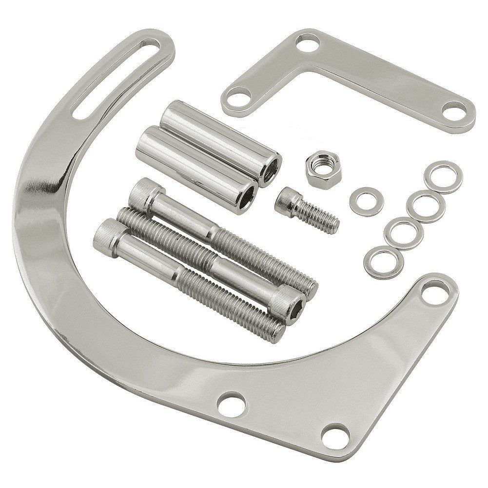 Chrome Low Mount Alternator Bracket Kit - SB Small Block Chevy Short Water Pump