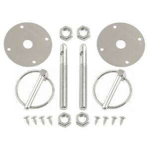 Chrome Bonnet Pin Kit / Hood & Deck Pins - With Heavy Duty 1/4" Torsion Clips
