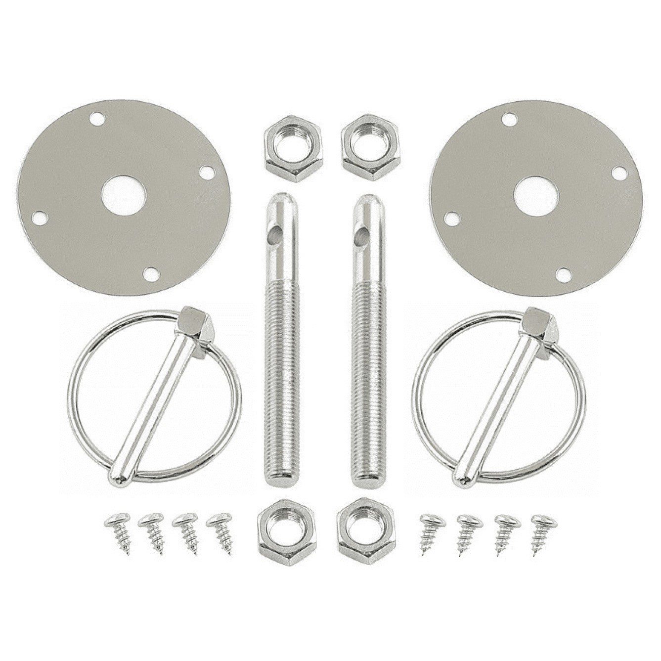 Chrome Bonnet Pin Kit / Hood & Deck Pins - With Heavy Duty 1/4" Torsion Clips