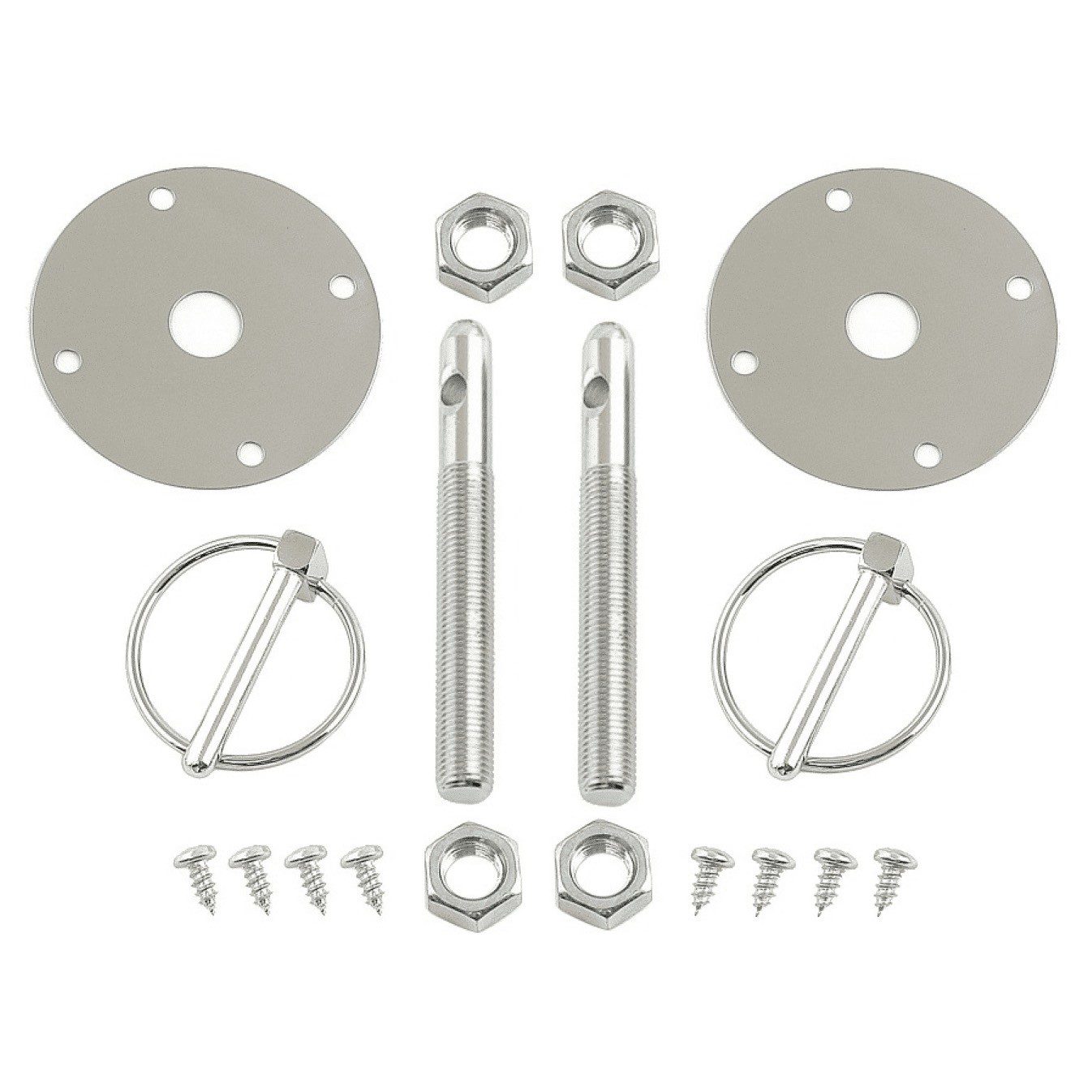 Chrome Bonnet Pin Kit / Hood & Deck Pins - With 3/16" Torsion Clips