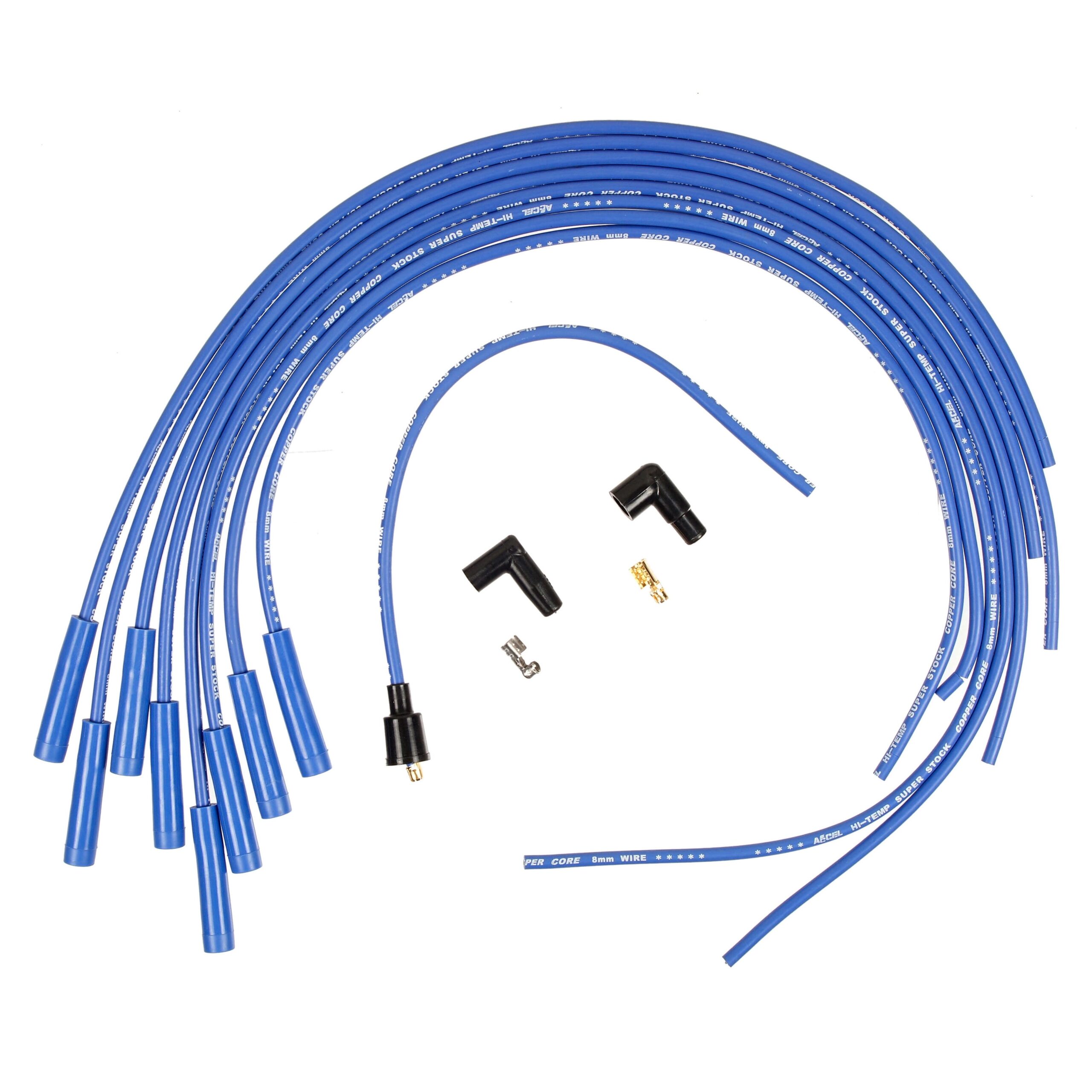 Accel 4038B Super Stock Universal 8mm Spark Plug Lead / Wire Set - Blue Straight Boots