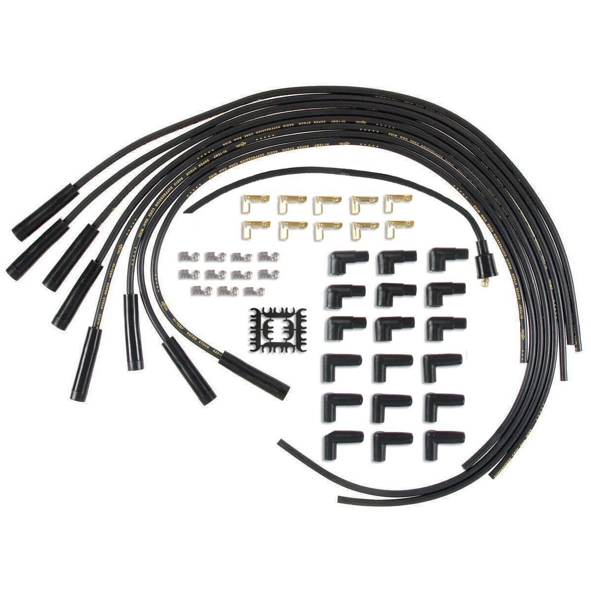 Accel 4040K Super Stock Universal 8mm Spark Plug Lead / Wire Set - Black Straight Boots