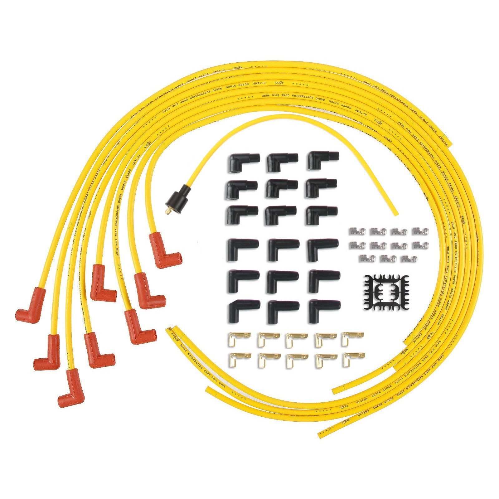 Accel 4041 Super Stock Universal 8mm Spark Plug Lead / Wire Set - Yellow 90° Boots