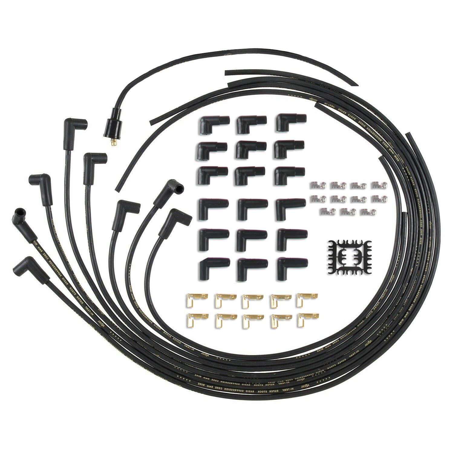 Accel 4041K Super Stock Universal 8mm Spark Plug Lead / Wire Set - Black 90° Boots