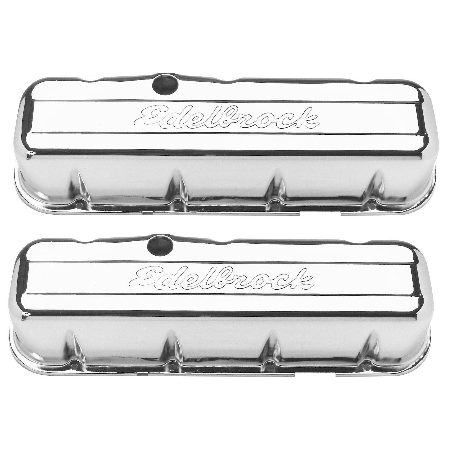 Edelbrock 4680 Signature Series Chrome Valve Covers (Tall) For Chevy 396-502 V8 1965 & Later