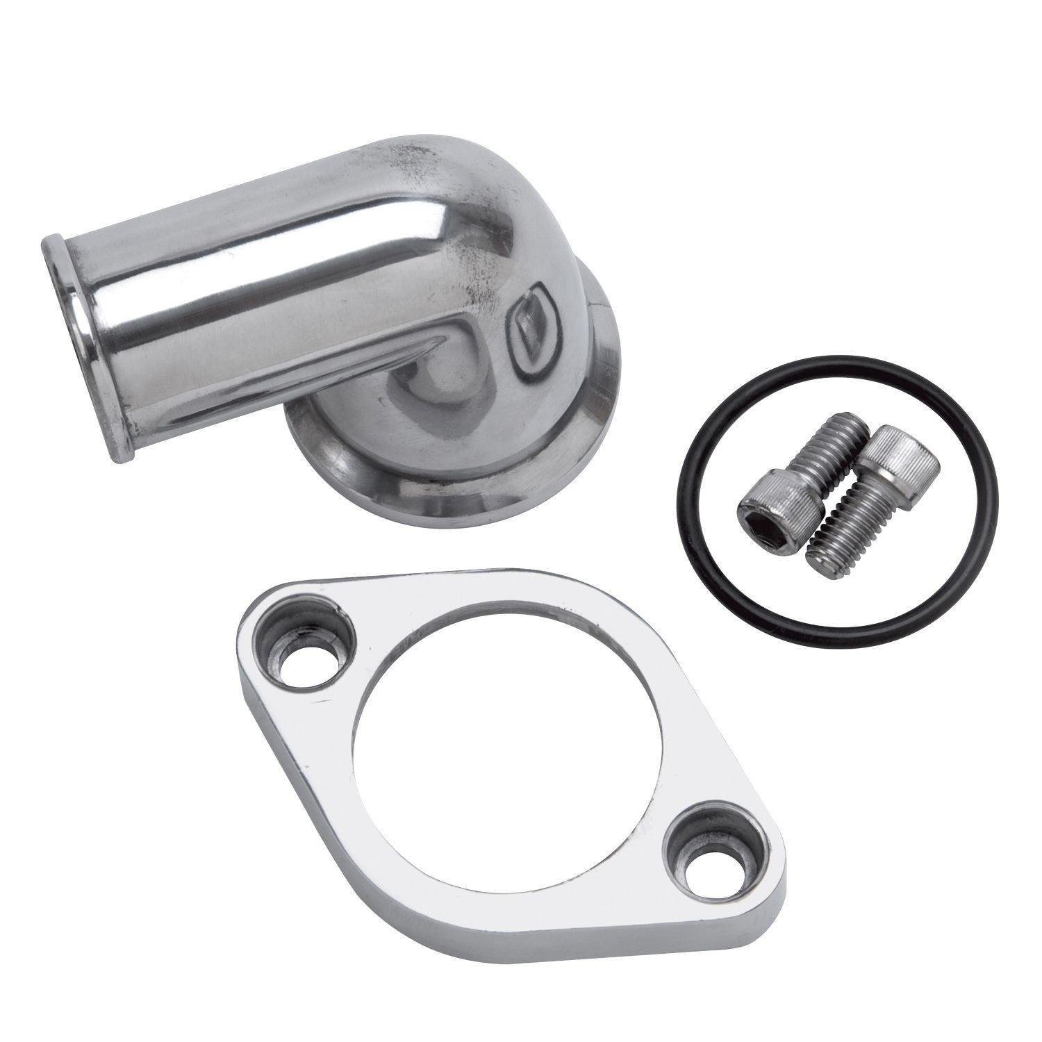 Edelbrock 4818 Polished Aluminium O-Ring Style 90 Degree Water Neck / Thermostat Housing - Chevy 4.3L V6 & Chevy V8