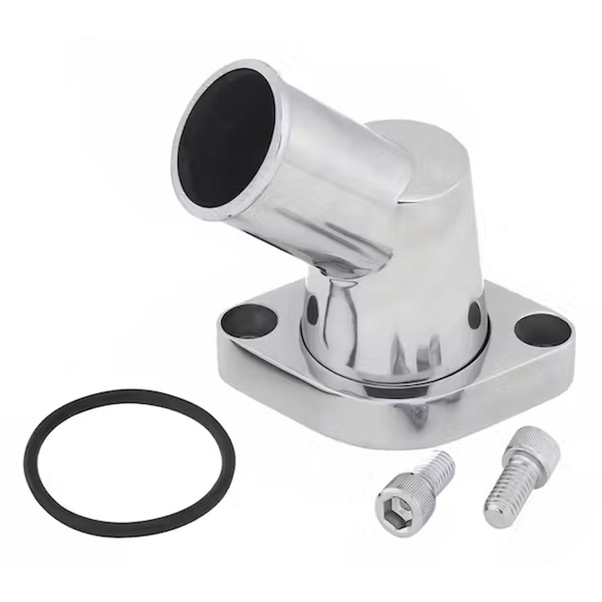 Chrome Aluminium O-Ring Style 45 Degree Swivel Water Neck / Thermostat Housing - SB & BB Chevy 1955 Up