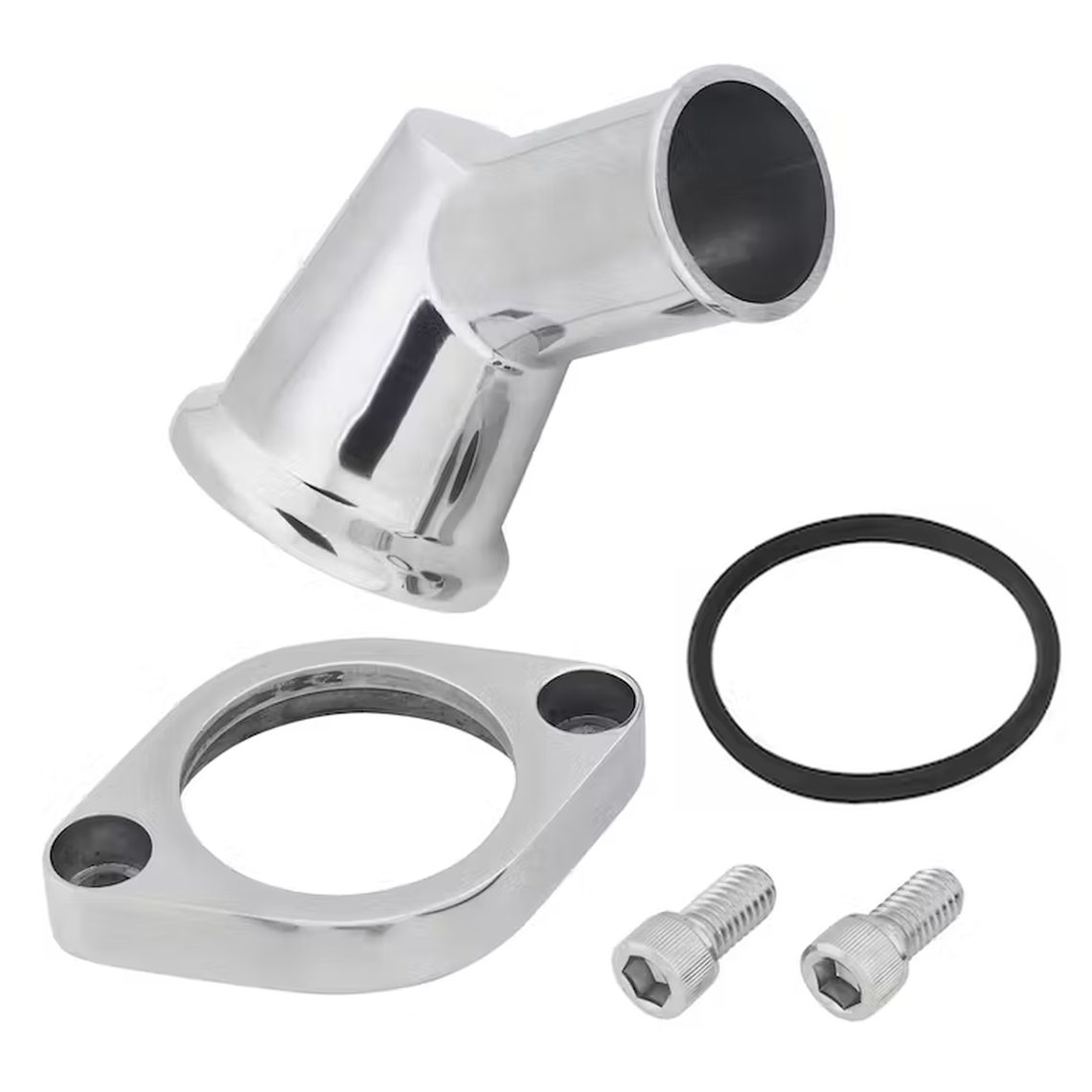 Chrome Aluminium O-Ring Style 45 Degree Swivel Water Neck / Thermostat Housing - SB & BB Chevy 1955 Up - Image 2