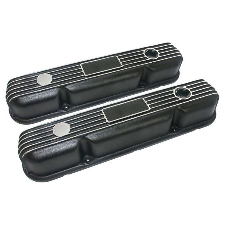 Finned Black Cast Aluminium Valve Covers - Mopar 318, 340, 360