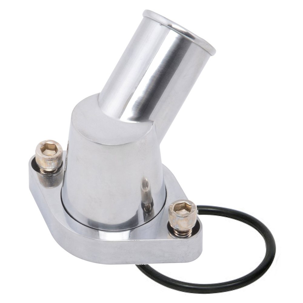Polished Aluminium O-Ring Style 45 Degree Swivel Water Neck / Thermostat Housing SB & BB Chevy 1955 Up