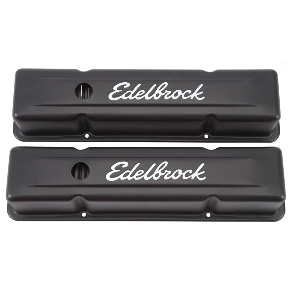 Edelbrock 4643 Signature Series Black Valve Covers (Tall) For Chevy 262-400 1959-86